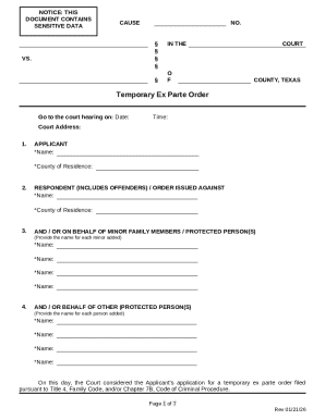Texas Temporary Ex Parte Order