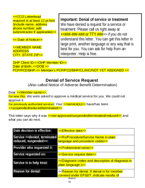 Oregon Health Plan Denial of Service Notice