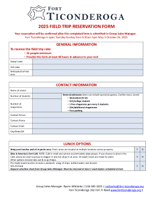 2025 Field Trip Reservation Form
