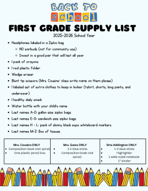 First Grade Supply List