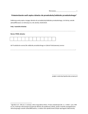 Poland Kindergarten Enrollment Form