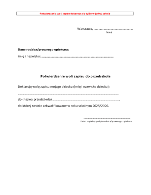 Potwierdzenie woli zapisu do przedszkola