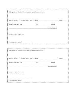 German Student Excuse Note