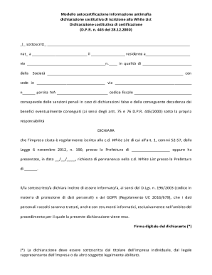 Italian Anti-Mafia White List Declaration