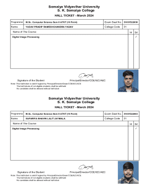 Hall Ticket for M.Sc. Computer Science Exam