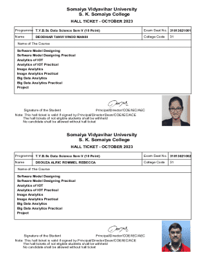 Hall Ticket for T.Y.B.Sc Data Science Sem V