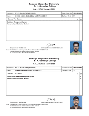 Somaiya Vidyavihar University Hall Ticket