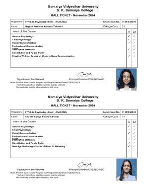 Hall Ticket for F.Y.B.Sc.Psychology Sem I