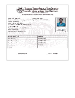 Provisional Exam Form for UG Semester IV