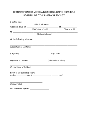 Birth Certification Form