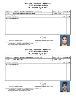 Somaiya Vidyavihar University Hall Ticket