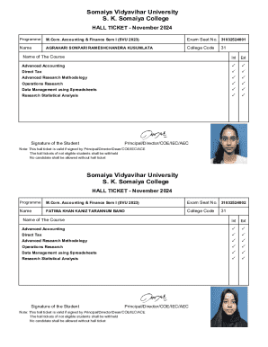 Hall Ticket - M.Com. Accounting & Finance Sem I