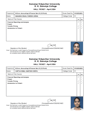 Somaiya Vidyavihar University Hall Ticket