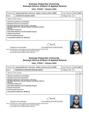 Hall Ticket for Integrated Bachelor of Science - Master of Science Exam