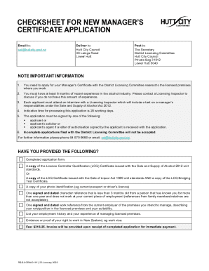 New Manager’s Certificate Application
