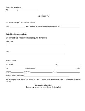 Romanian Employment Verification Certificate