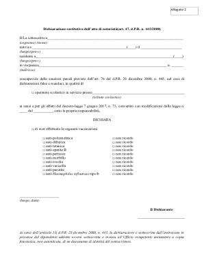 Italian School Staff Vaccination Declaration