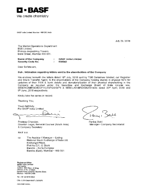 BASF India Shareholder PAN and Bank Details Form