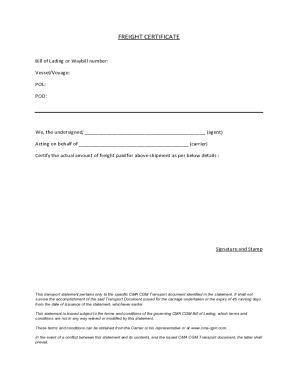 Freight Certificate