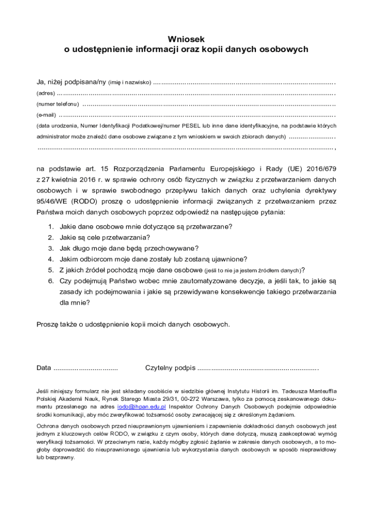 Personal Data Access Request Form - Blank Fillable Template | Fill Out ...