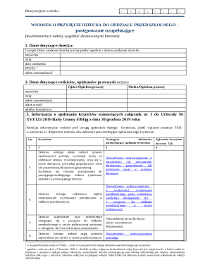 Polish Preschool Admission Application