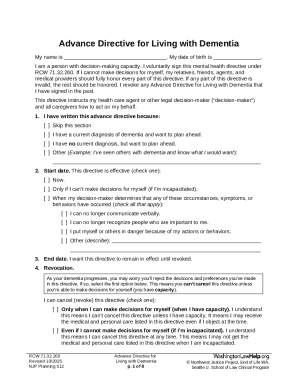 Advance Directive for Living with Dementia