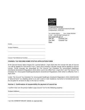 Council Tax Second Home Status Application Form