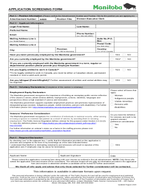 Manitoba Government Application Screening Form
