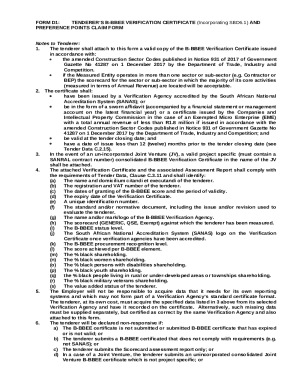 Tenderer’s B-BBEE Verification Certificate and Preference Points Claim Form