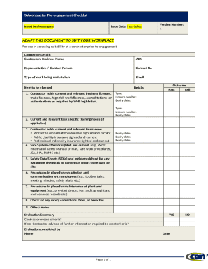 Subcontractor Pre-engagement Checklist