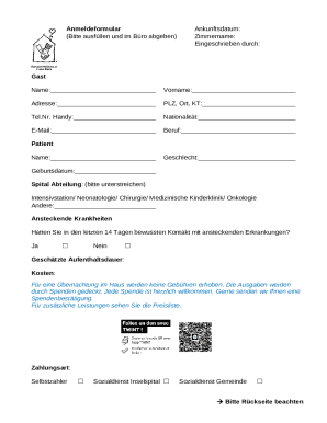 Ronald McDonald Haus Bern Registration Form