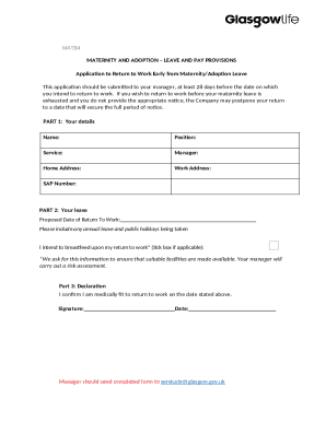 Application to Return to Work Early from Maternity/Adoption Leave
