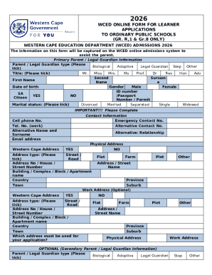 WCED Online Form for Learner Applications