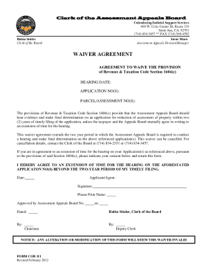 California Waiver Agreement for Assessment Appeals