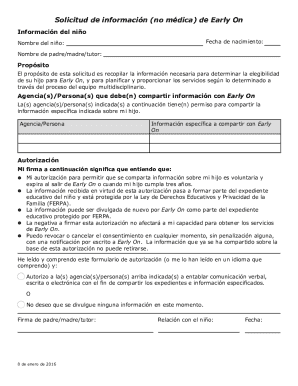 Early On Information Request Form