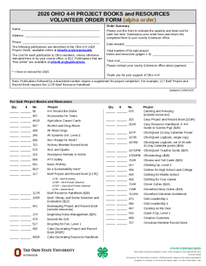 Ohio 4-H Project Book Order Form