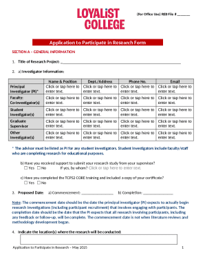 Application to Participate in Research Form