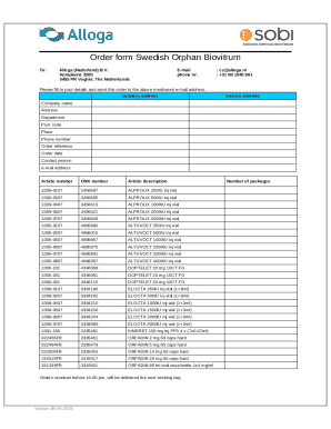 Order Form Swedish Orphan Biovitrum