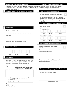 UK Postal Vote Application Form