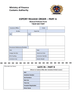 Export Release Order Form