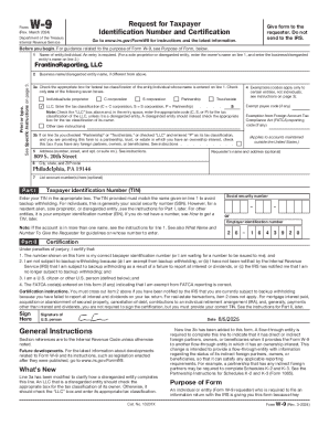 Form W-9 Taxpayer Identification Request