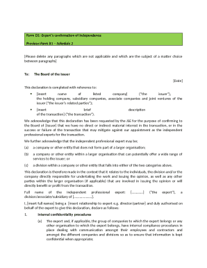 Expert’s Confirmation of Independence Form D1