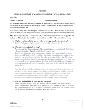 Screening Consent and HIPAA Authorization Form