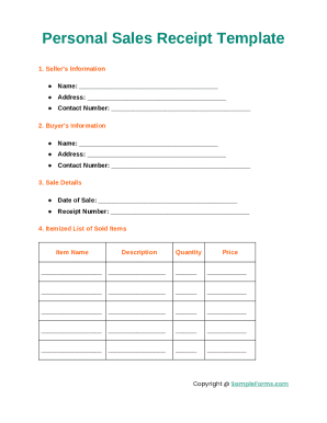 Personal Sales Receipt Template