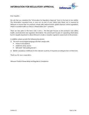 Information for Regulatory Approval Form