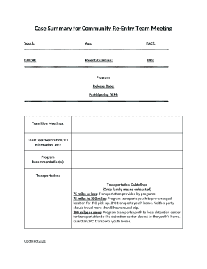 Community Re-Entry Team Meeting Case Summary