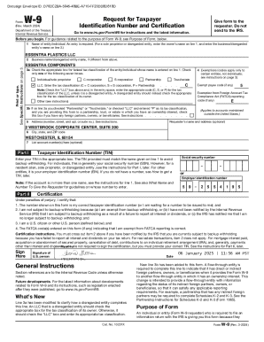 US Federal W-9 Tax Form