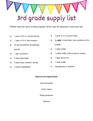 3rd Grade School Supply List