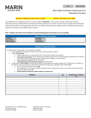 2025-2026 Verification Worksheet