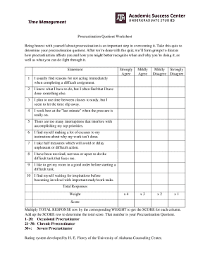 Procrastination Quotient Worksheet